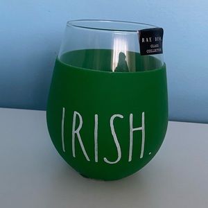 NEW Rae Dunn Irish Stemless Wine Glass Green Silicone Sleeve St Patrick’s Day